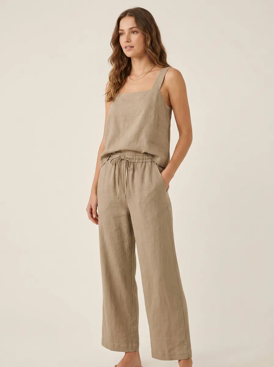 Wide Strap Tank Drawstring Pants Set