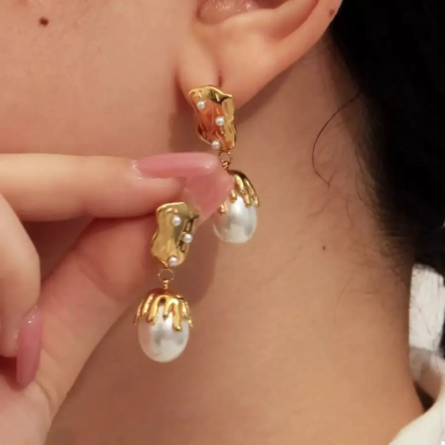 K Gold Plated Synthetic Pearl Drop Earrings