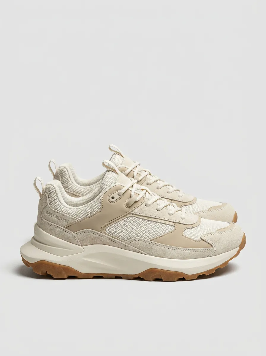 Utility Suede-Panel Mesh-Panel Casual Sneakers