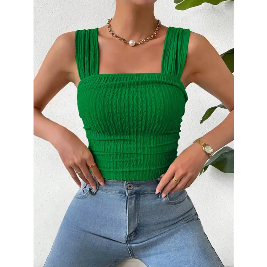Textured Square Neck Wide Strap Tank