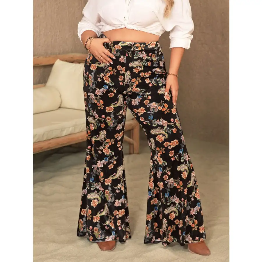Plus Size Wide Leg Printed Pants