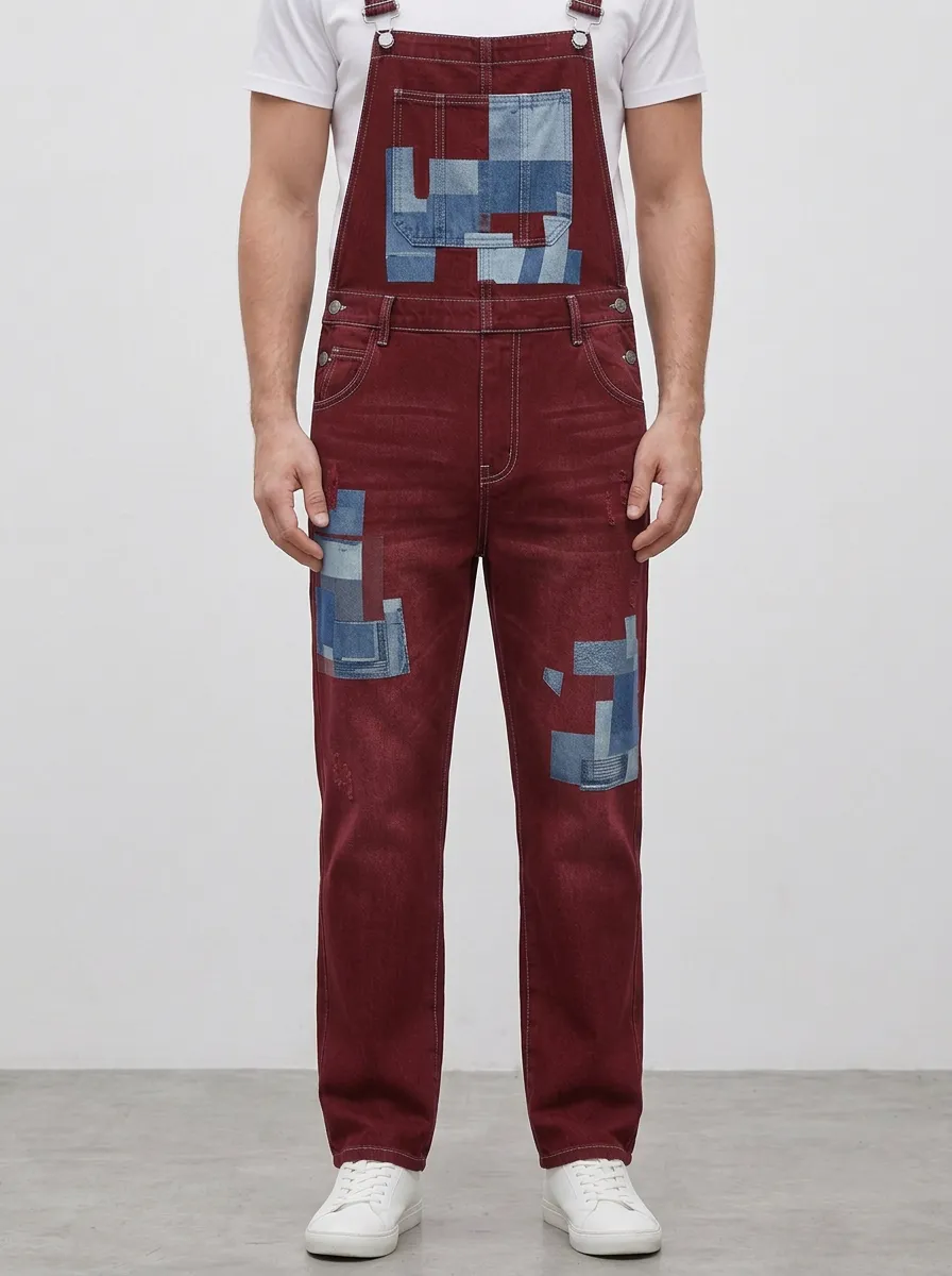 Patchwork Denim Overalls