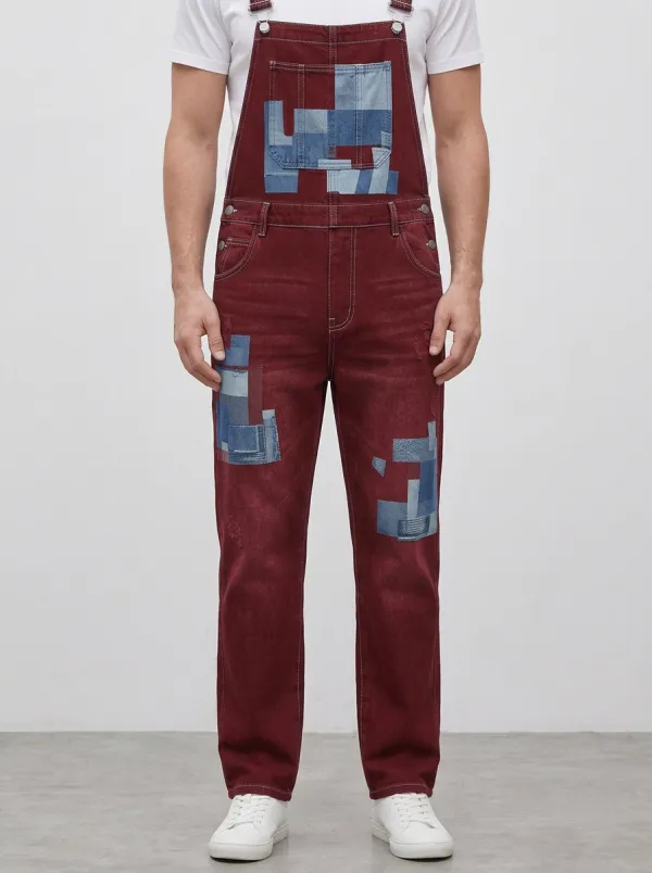 Patchwork Denim Overalls