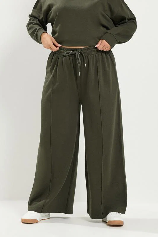 Khaki Green Wide Leg Jogger detail 1