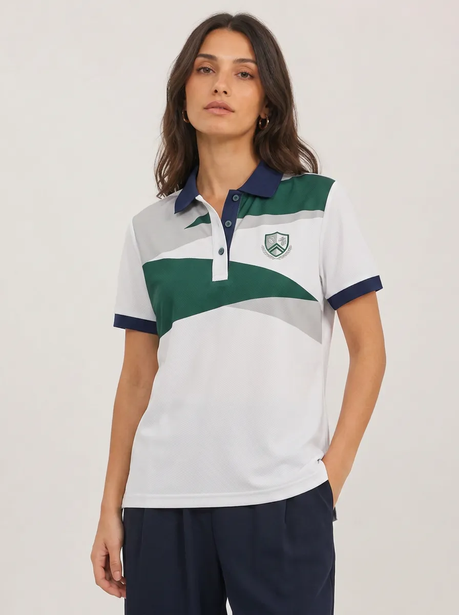 Women's Sporty College Style Crest Printed Polo Shirt