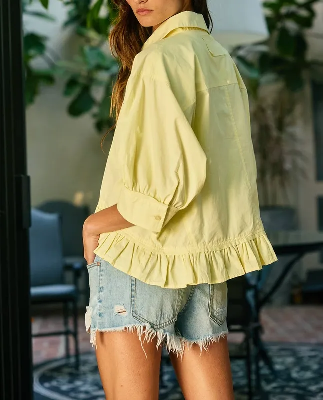 Ruffled Hem Poplin Blouse