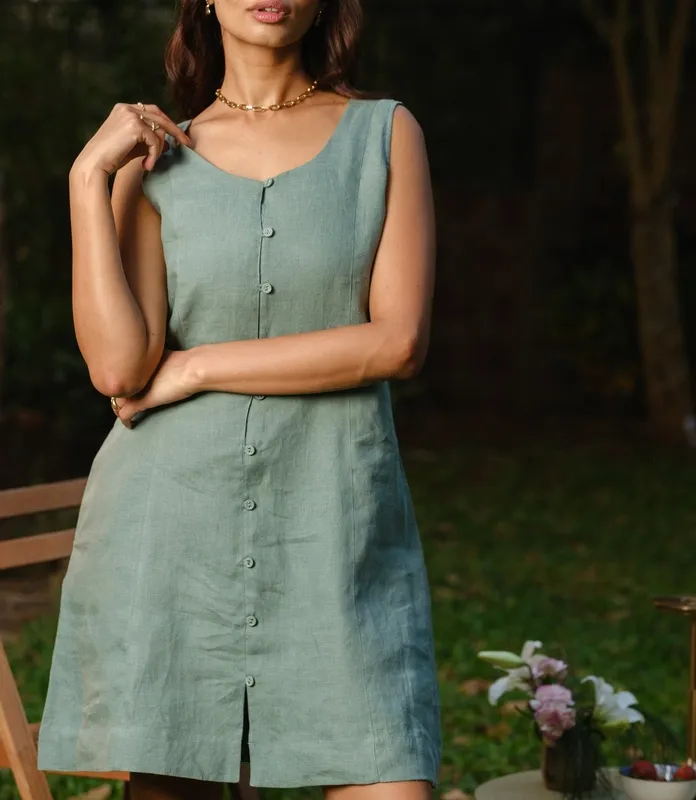 Sage Green Linen Mini Dress