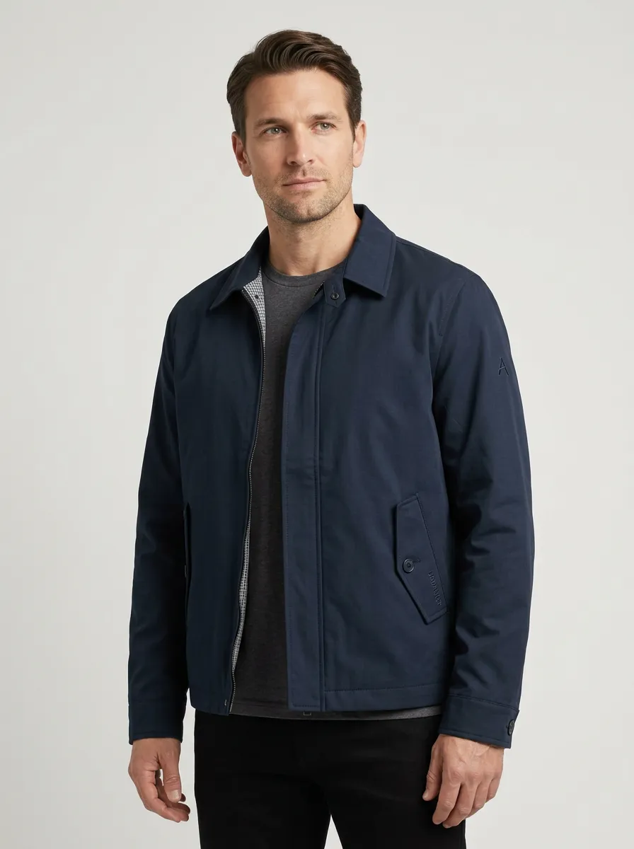 Men's Casual Minimalist Navy Blue Harrington Printed Jacket