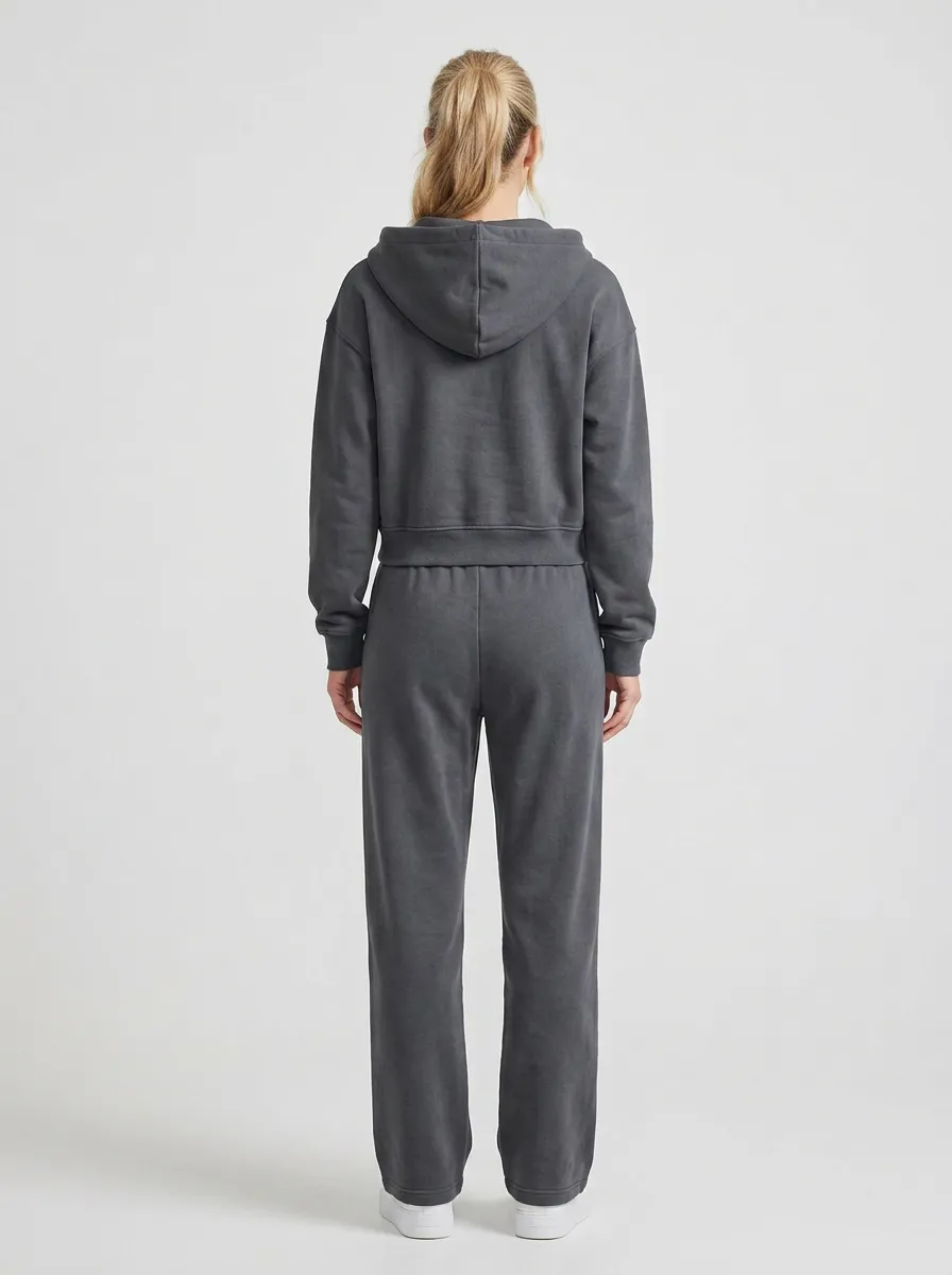 Zip-Up Sweatpants Sporty Women's Cropped Zip-Up Hoodie Jogger Active Set