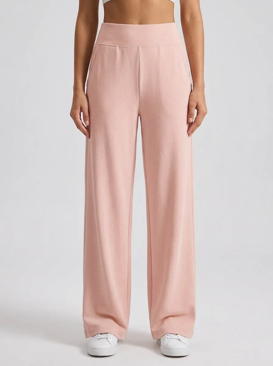 Women's Casual Minimalist Beige Solid Color High Waisted Wide Leg Sweatpants