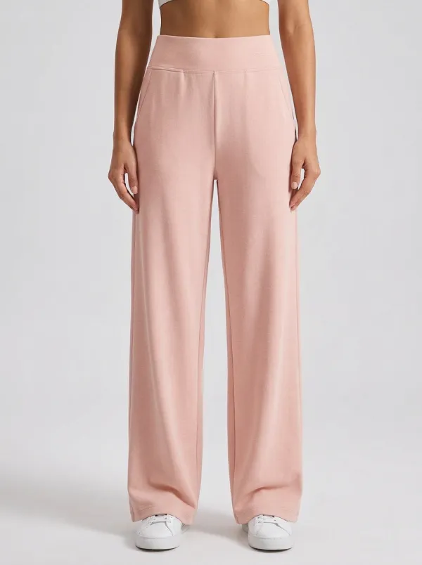 Women's Casual Minimalist Beige Solid Color High Waisted Wide Leg Sweatpants