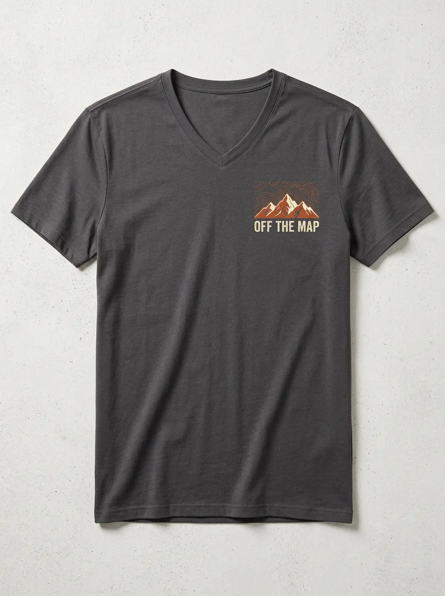 Men's Hiking Lover Off The Map Mountain Printed V-Neck T-Shirt