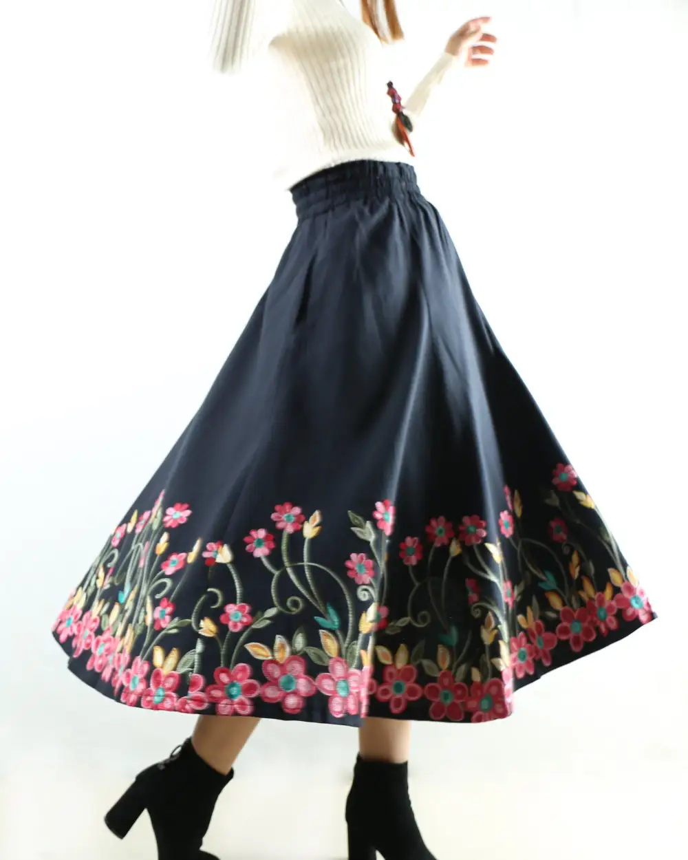 Embroidered Linen Maxi Skirt