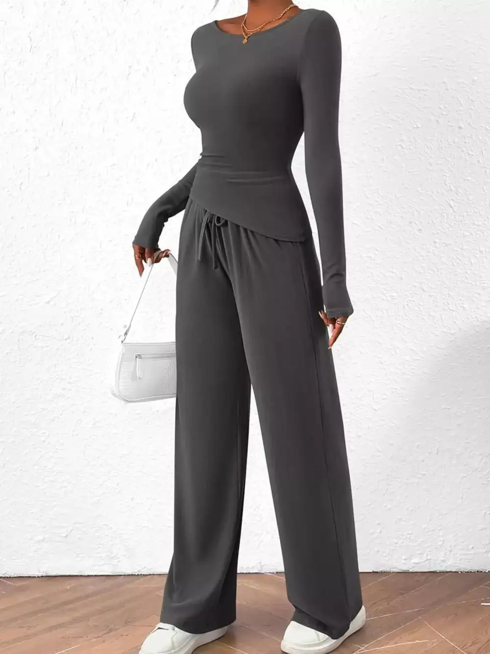 Relaxed Long Sleeve Top and Wide Leg Pants Set