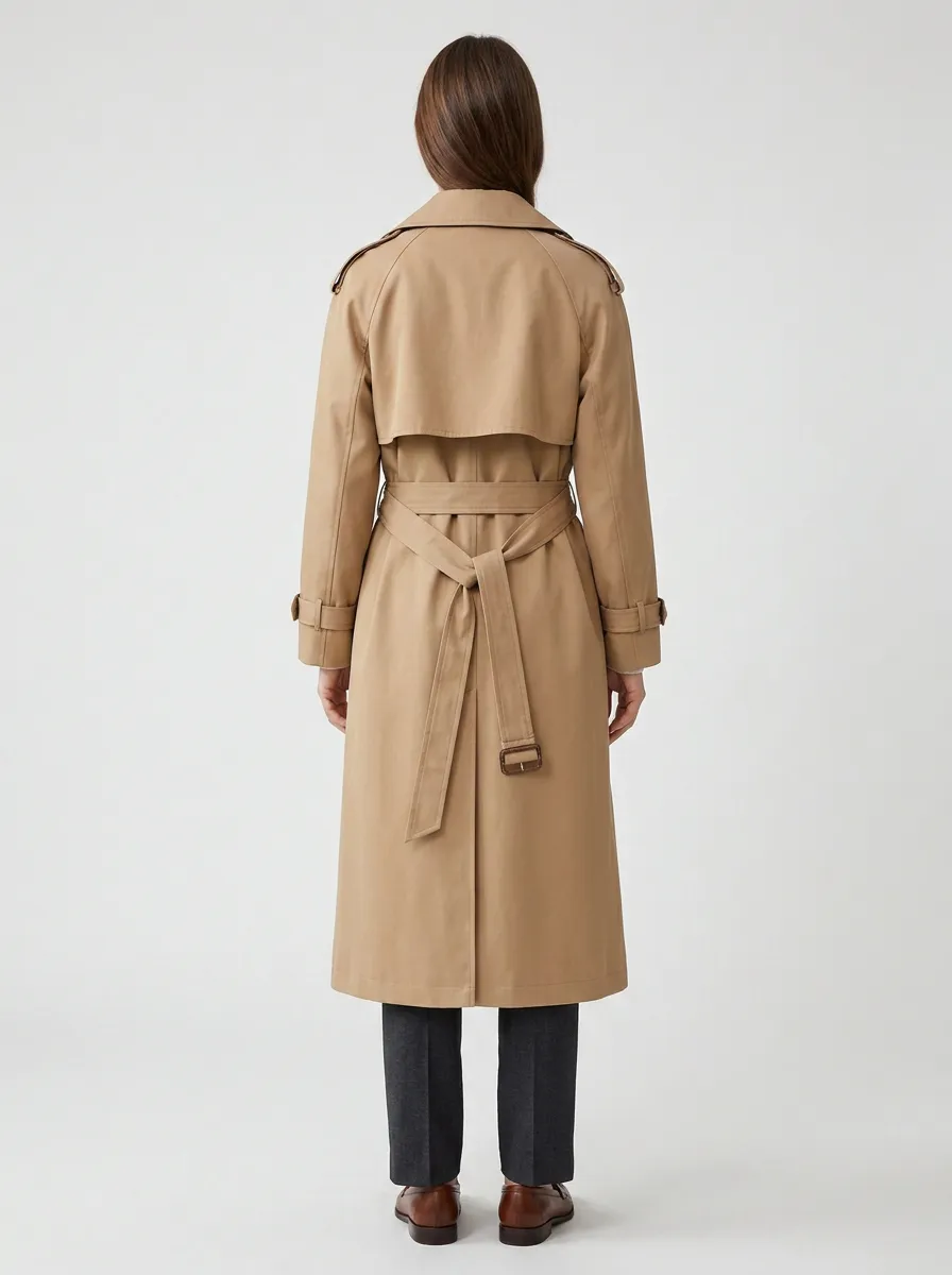 Women's Classic Modern Belted Classic Long Trench Coat