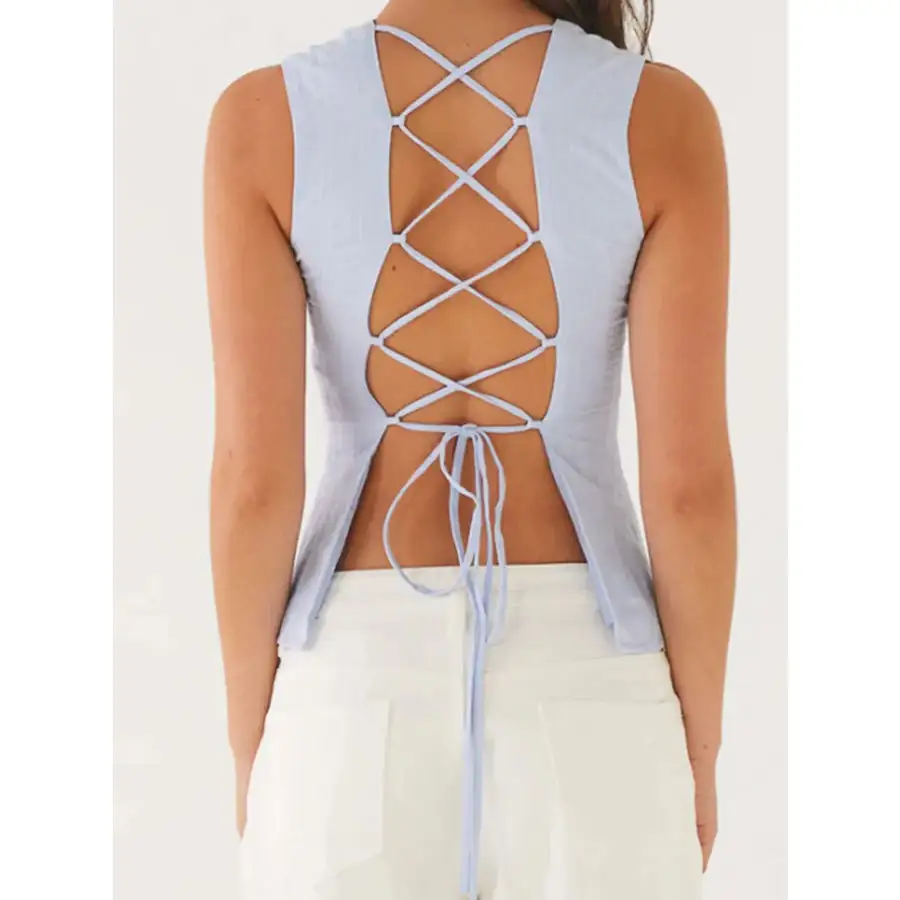 Back Lace Up Sleeveless Top With Cinched