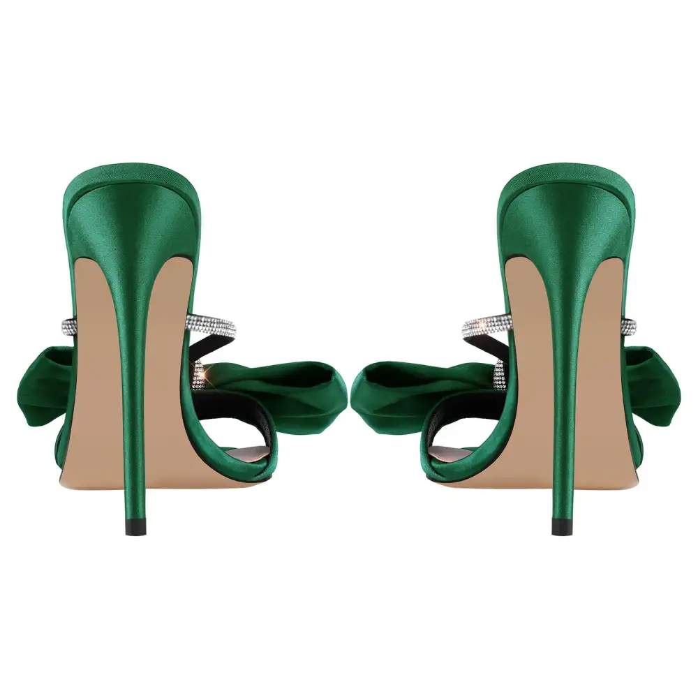 Pointed Toe Bow Rhinestone High Heel Sandals