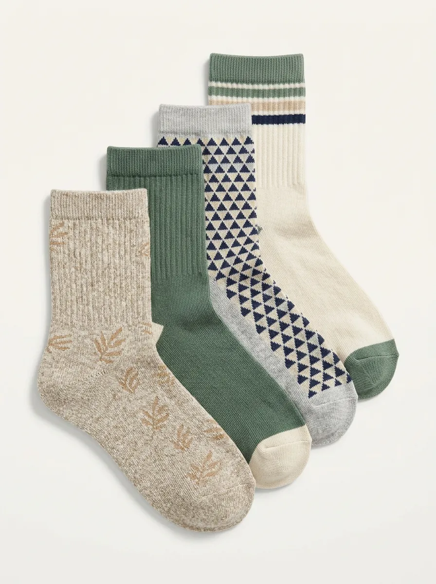 Leaf Geometric Men's Four-Pair Long Socks