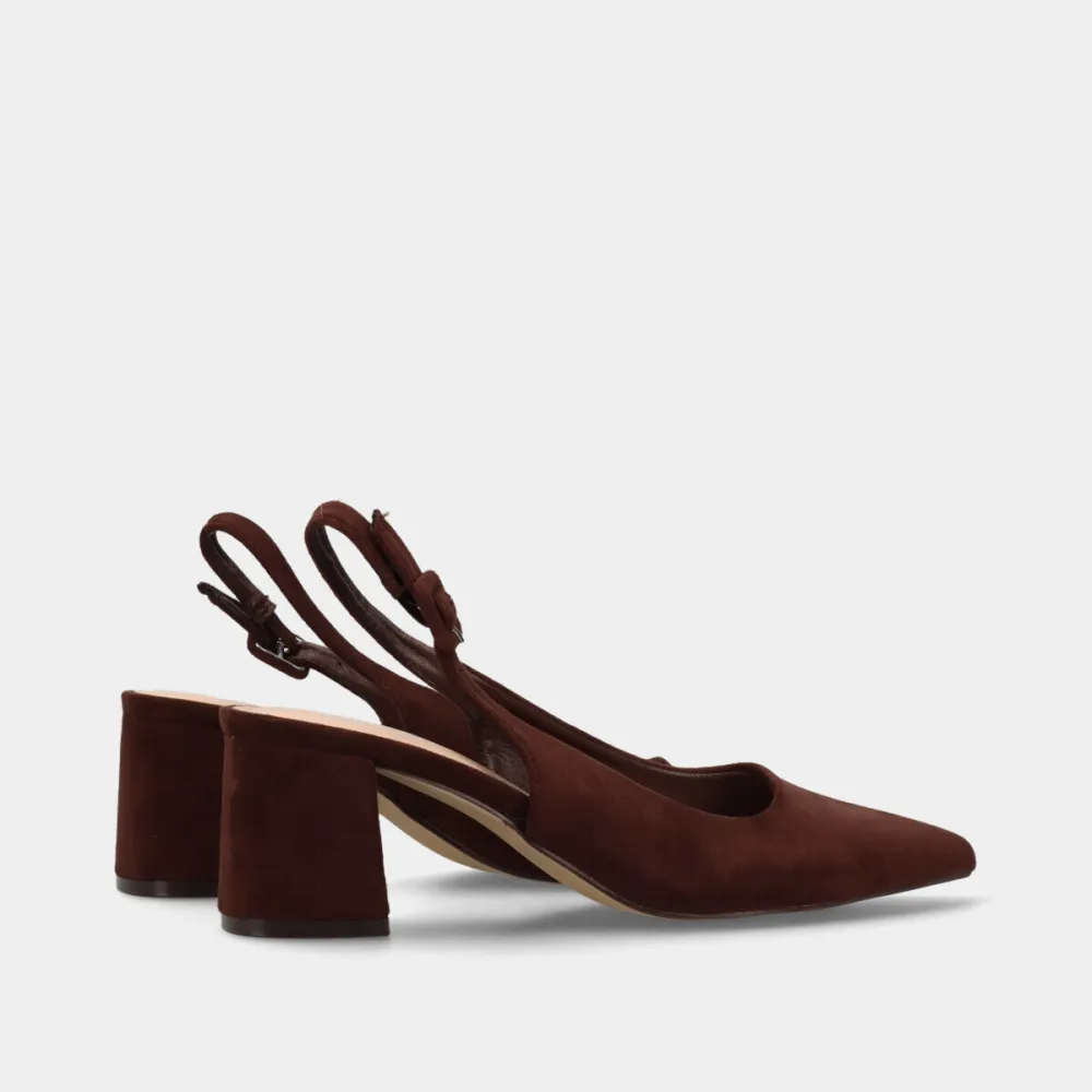 Suede Effect Pointed Toe Buckle Strap Slingback Heels