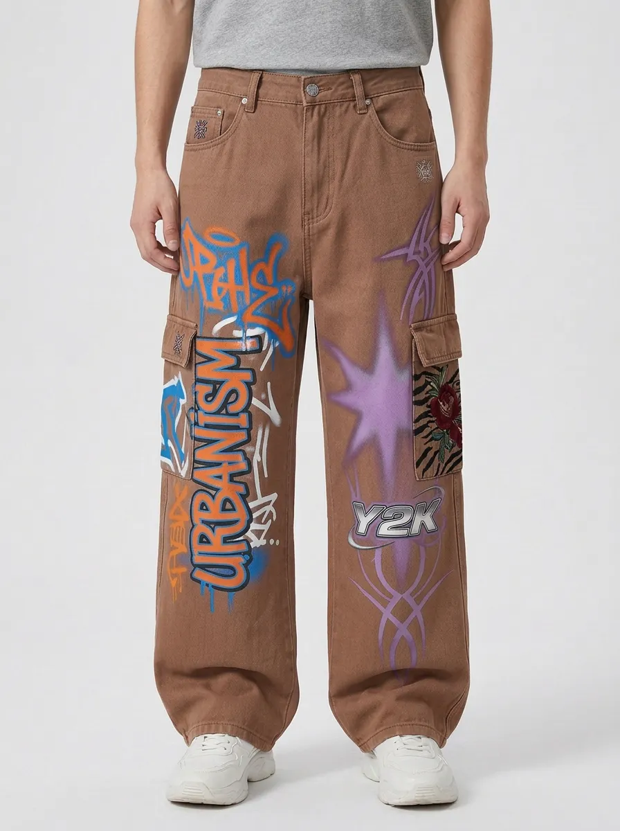 Men's Streetwear Y2K Graffiti Urbanism Graphic Cargo Jeans