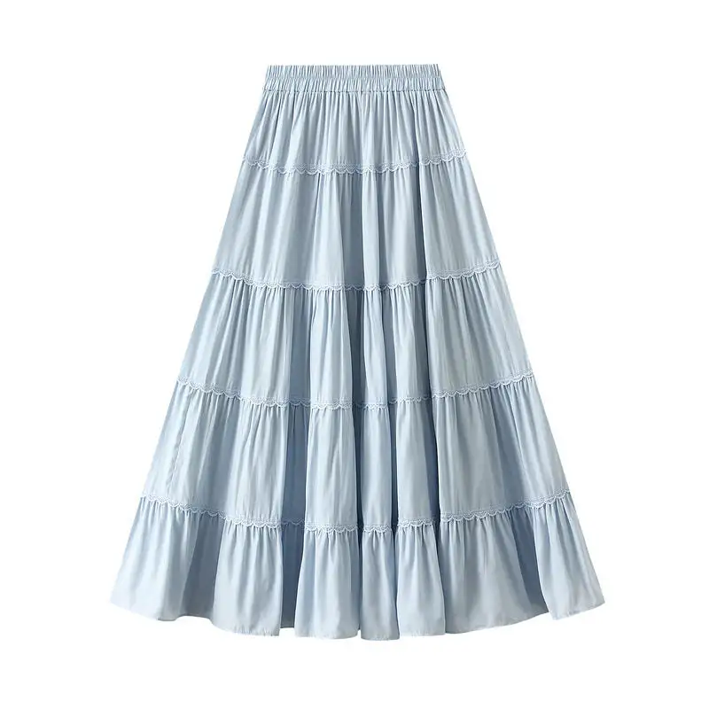 Lace Trim A-Line Long Skirt