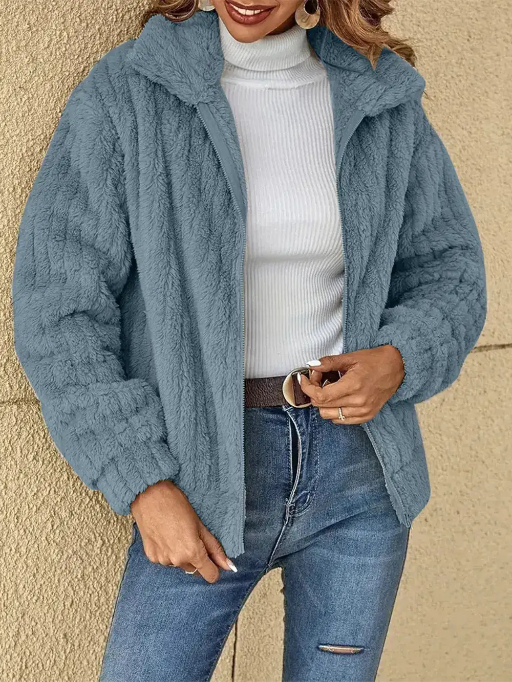 Plush Zip Front Casual Jacket