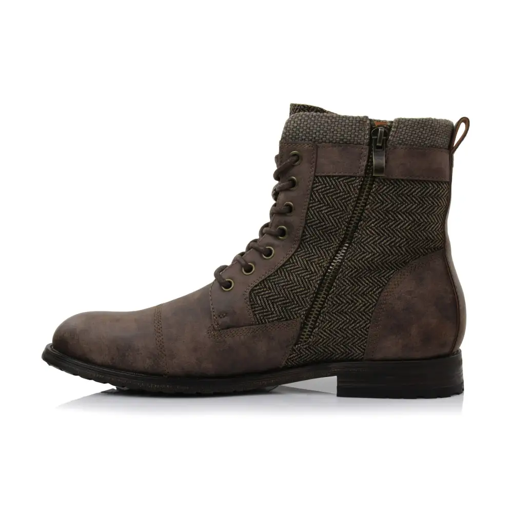 Classic Faux-Leather Lace-Up Zip-Up Combat Boots