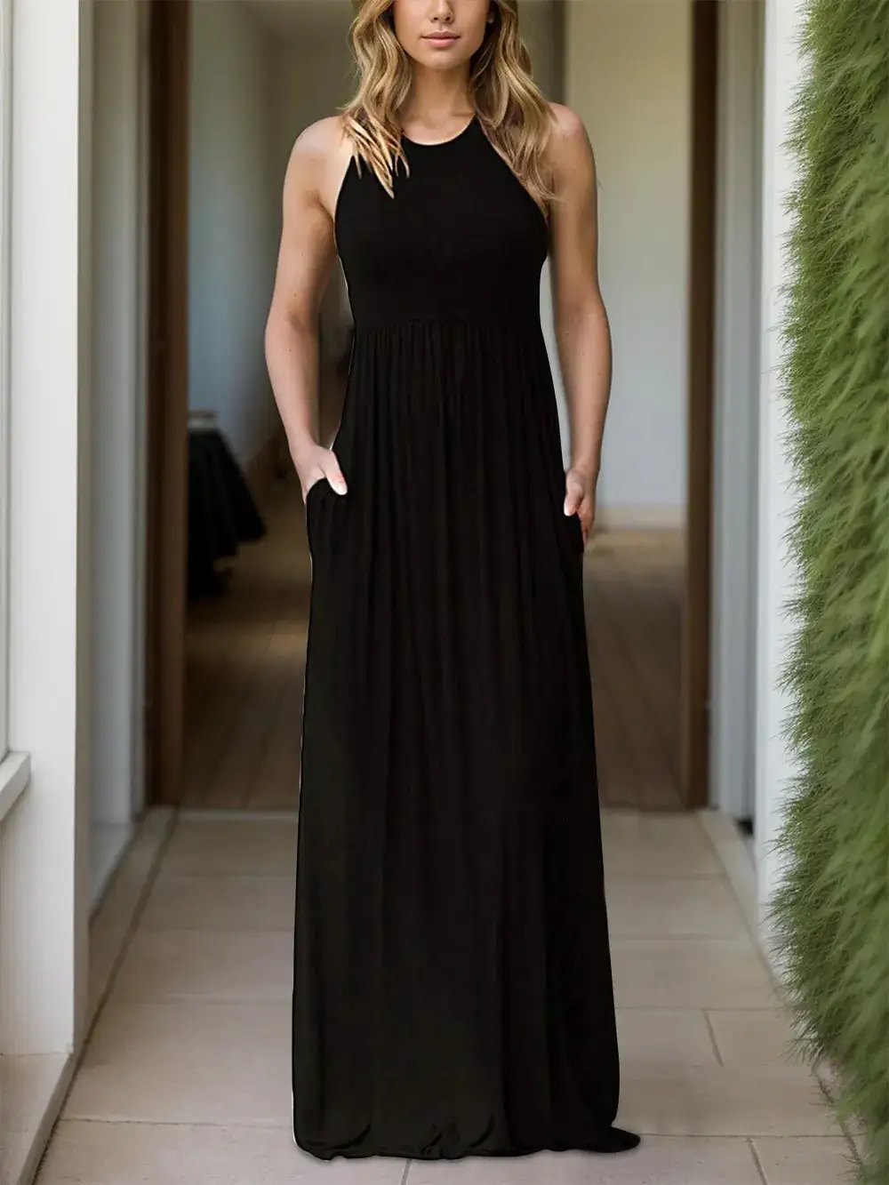 Pocket Detail Round Neck Dress