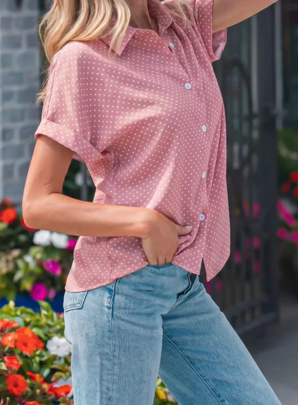Casual Polka Dot Print Button Down Shirt