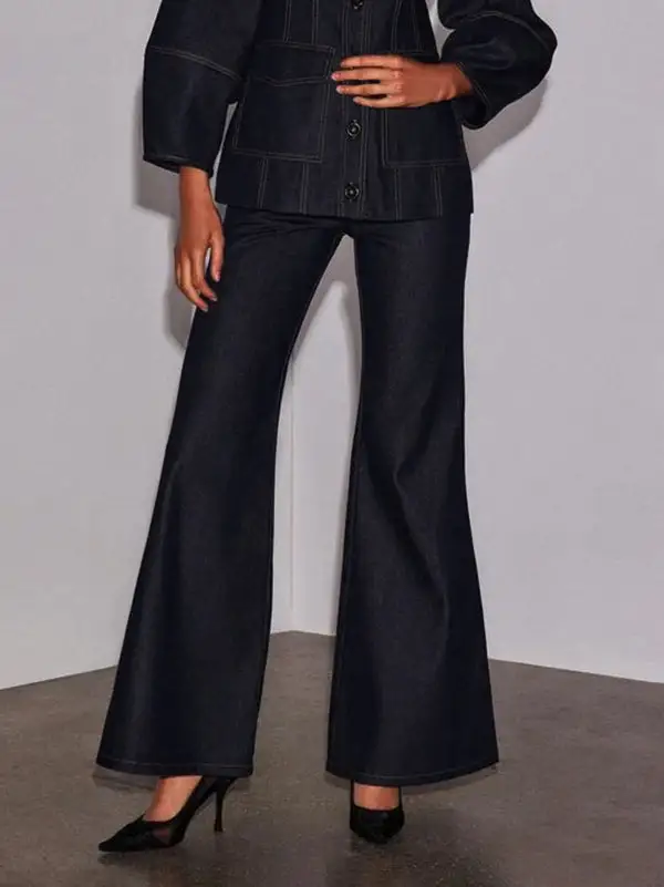 Minimal High Waist Wide Leg Pocket Jeans