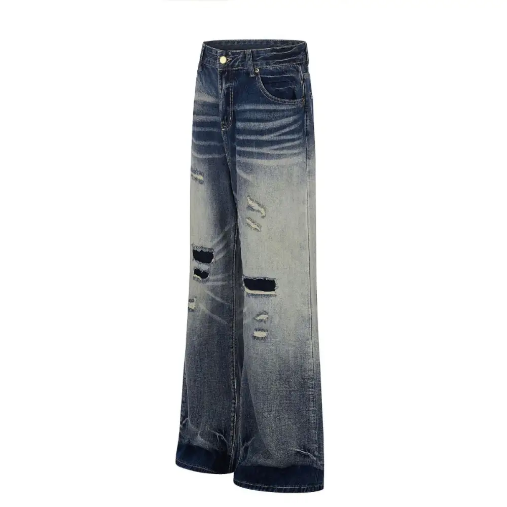 Flare Distressed Washed Denim Jeans