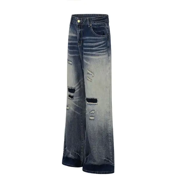 Flare Distressed Washed Denim Jeans