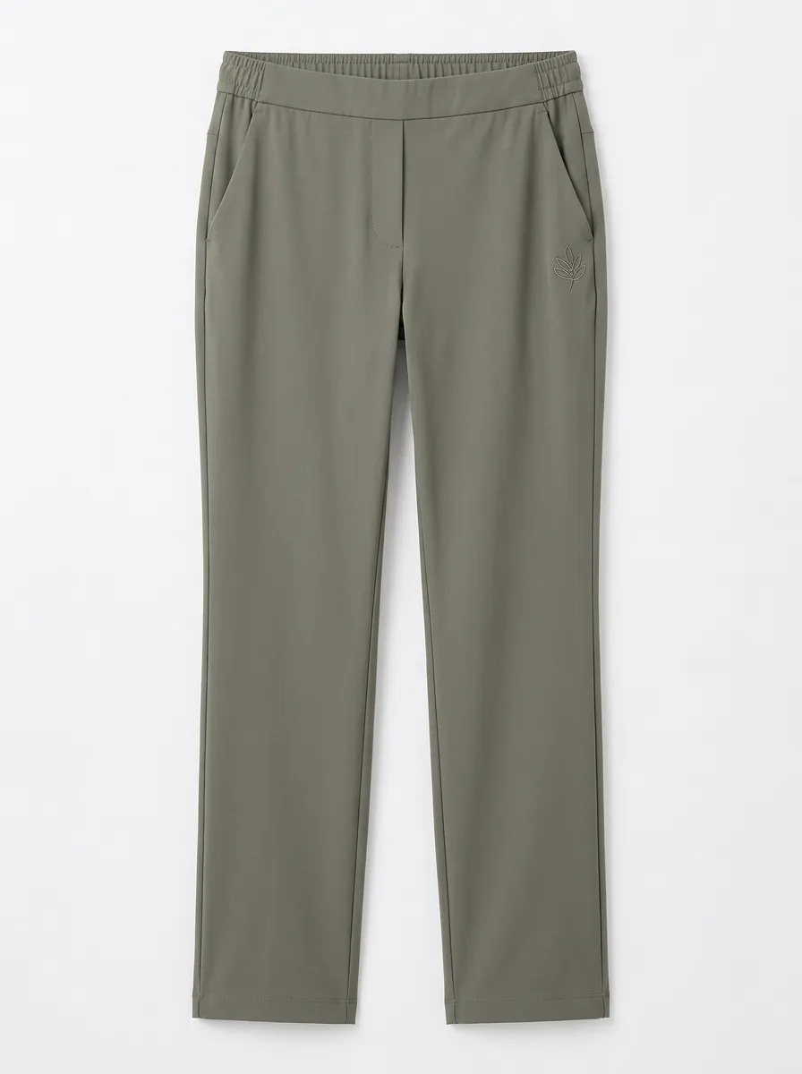Women's Classic Flexible Leaf Logo Embroidered Mid Rise Straight Leg Pants