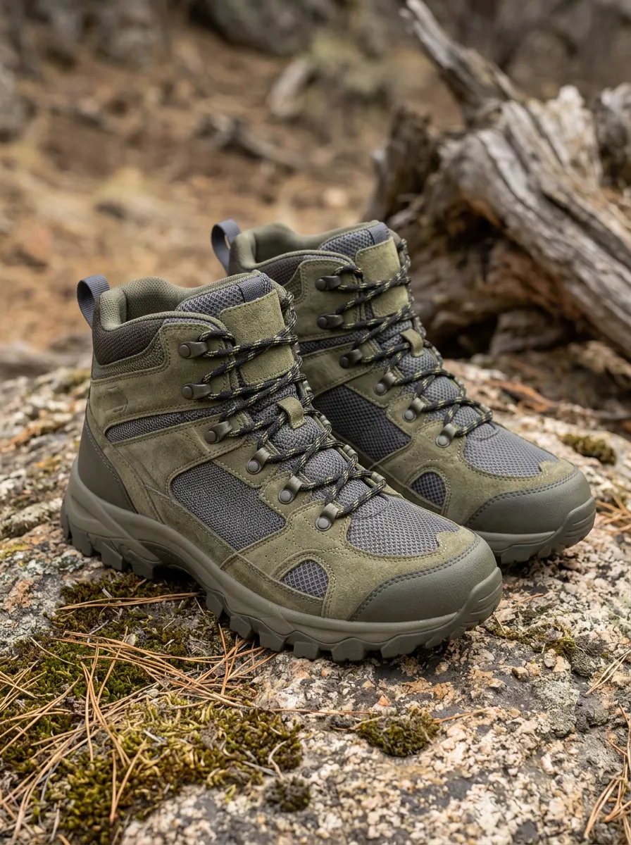 Unisex Heritage Outdoor Hiking Olive Green Suede Mesh Printed Boots