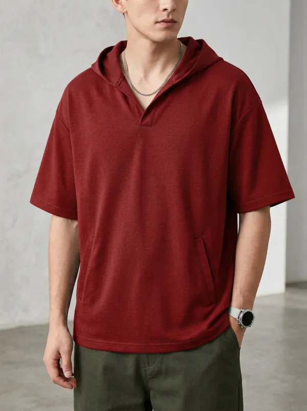 Classic Short Sleeve Minimalist Solid Sport Look Men's Hoodie