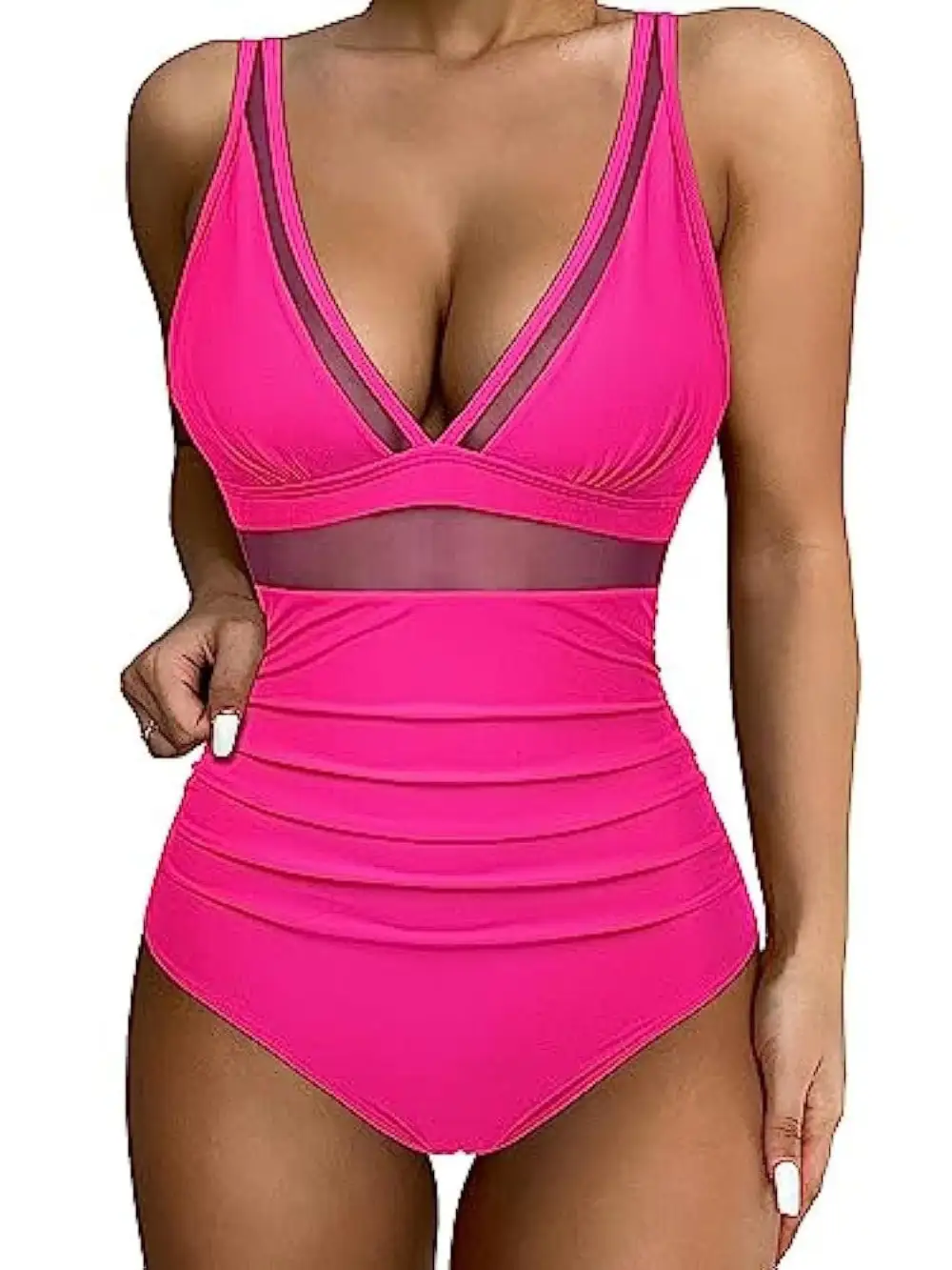  Mesh Panel High Waist One Piece Swimsuit Apparel