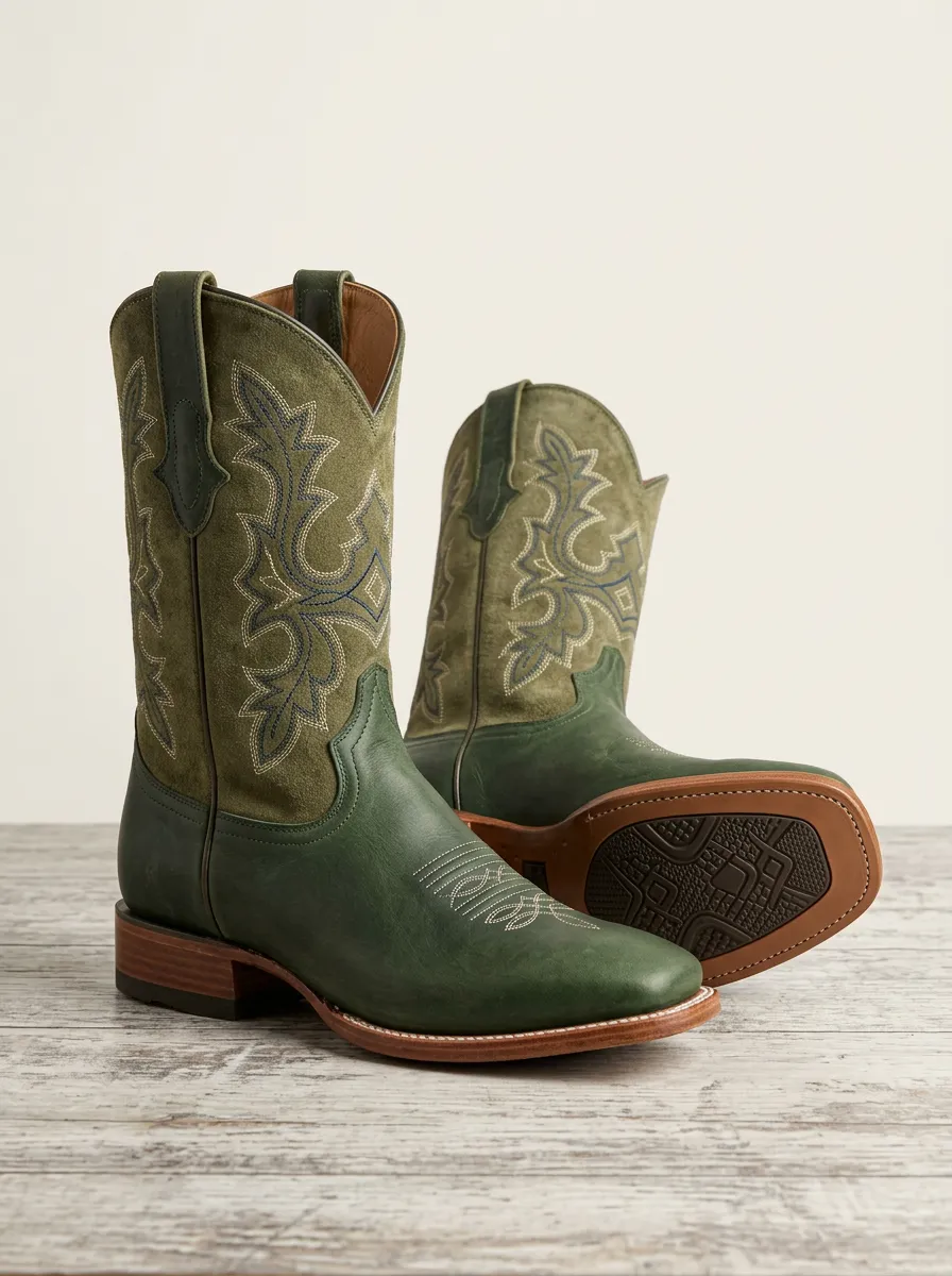Vintage Embroidered Leather Cowboy Boots for Men