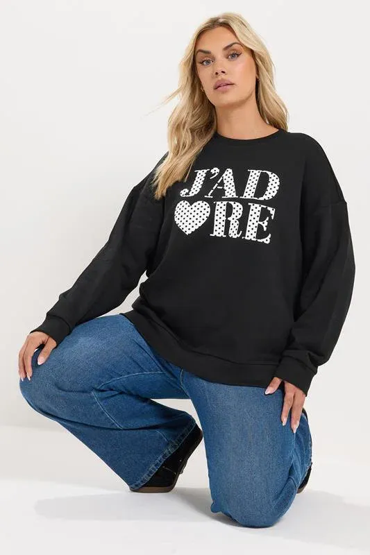 Black 'J'adore' Polka Dot Slogan Sweatshirt
