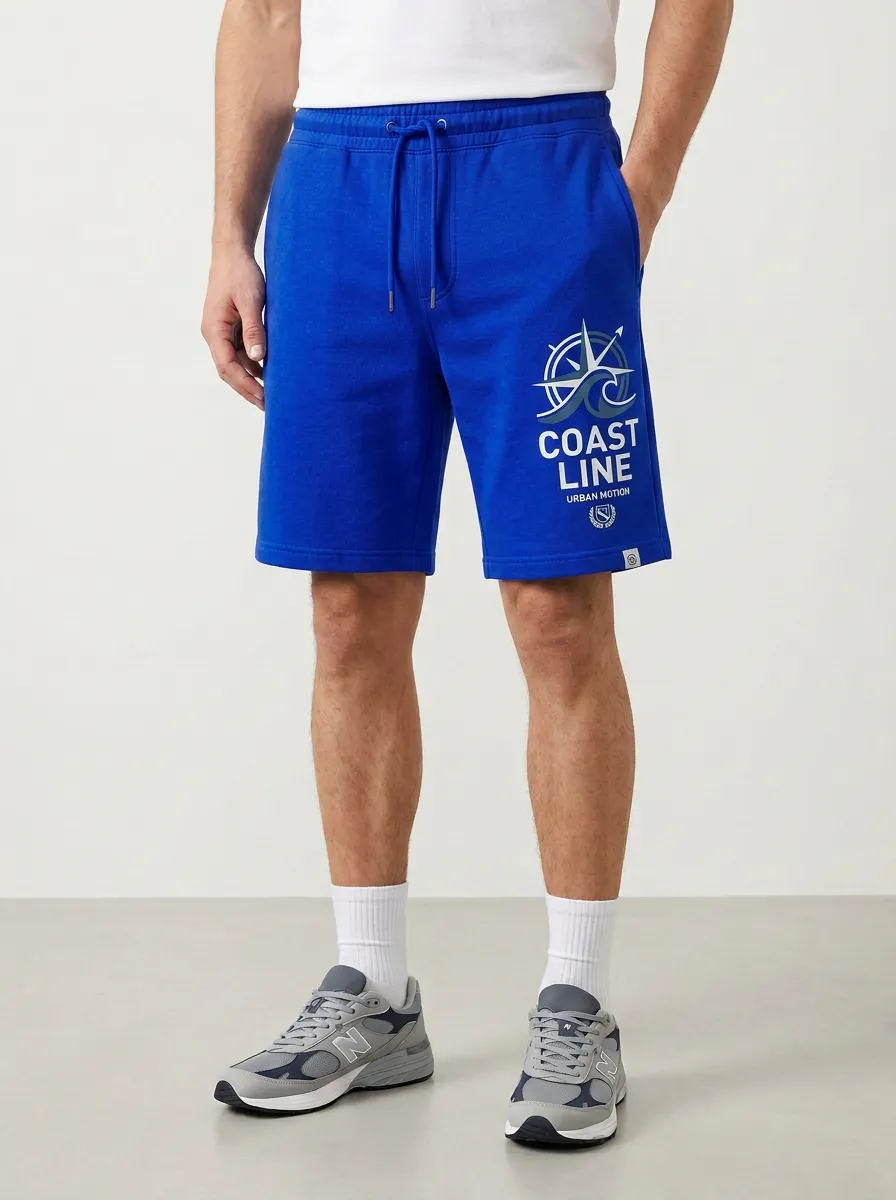 Men's Compass Wave Nautical Drawstring Printed Sweat Shorts