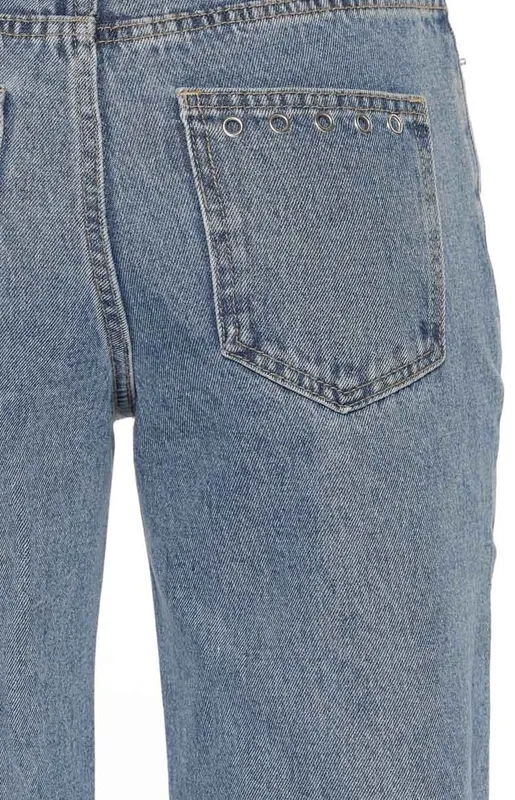 Mid-Wash Eyelet Cargo Wide-Leg Jeans