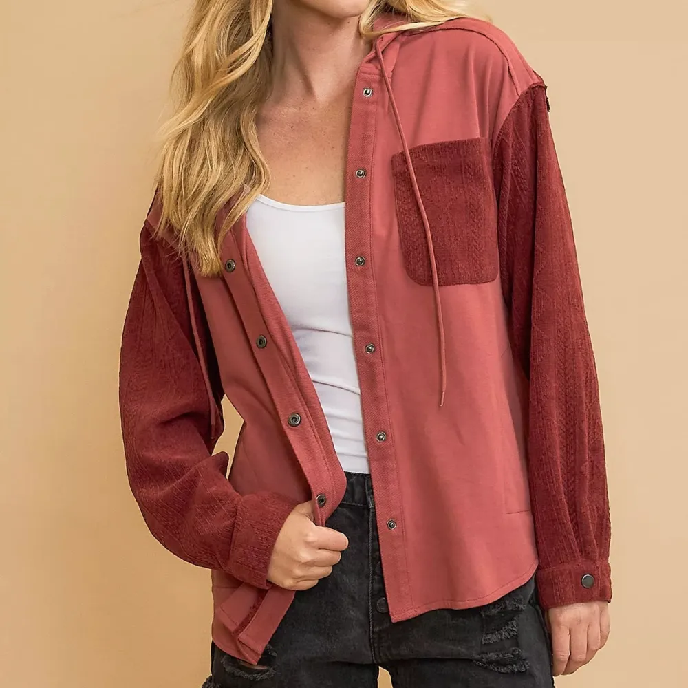 Classic Textured Pocket Detail Washed Casual Shacket
