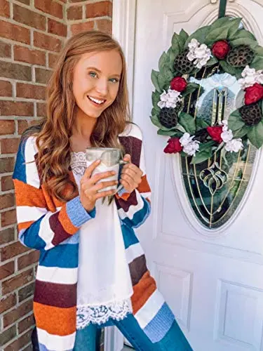 Womens Cardigan Color Block Striped Draped Kimono Cardigans Long Sleeve Open Front Casual Knit Sweaters Coat Outwear