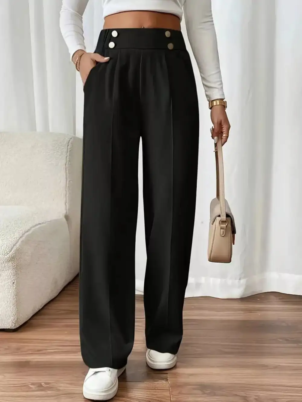 Wide Leg High Waist Cropped Pocketed Pants