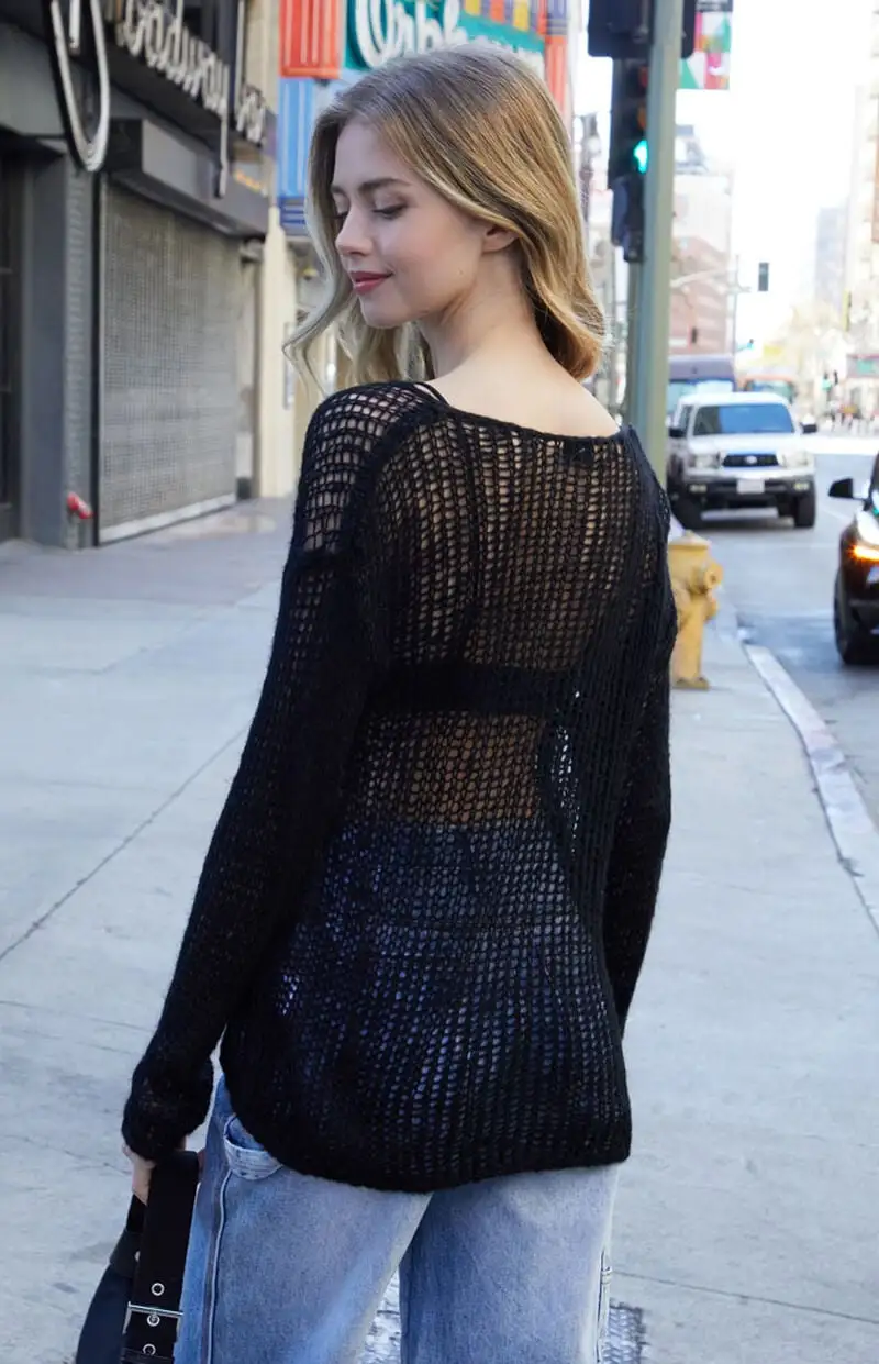 John Galt Black Sheer Knit Sweater