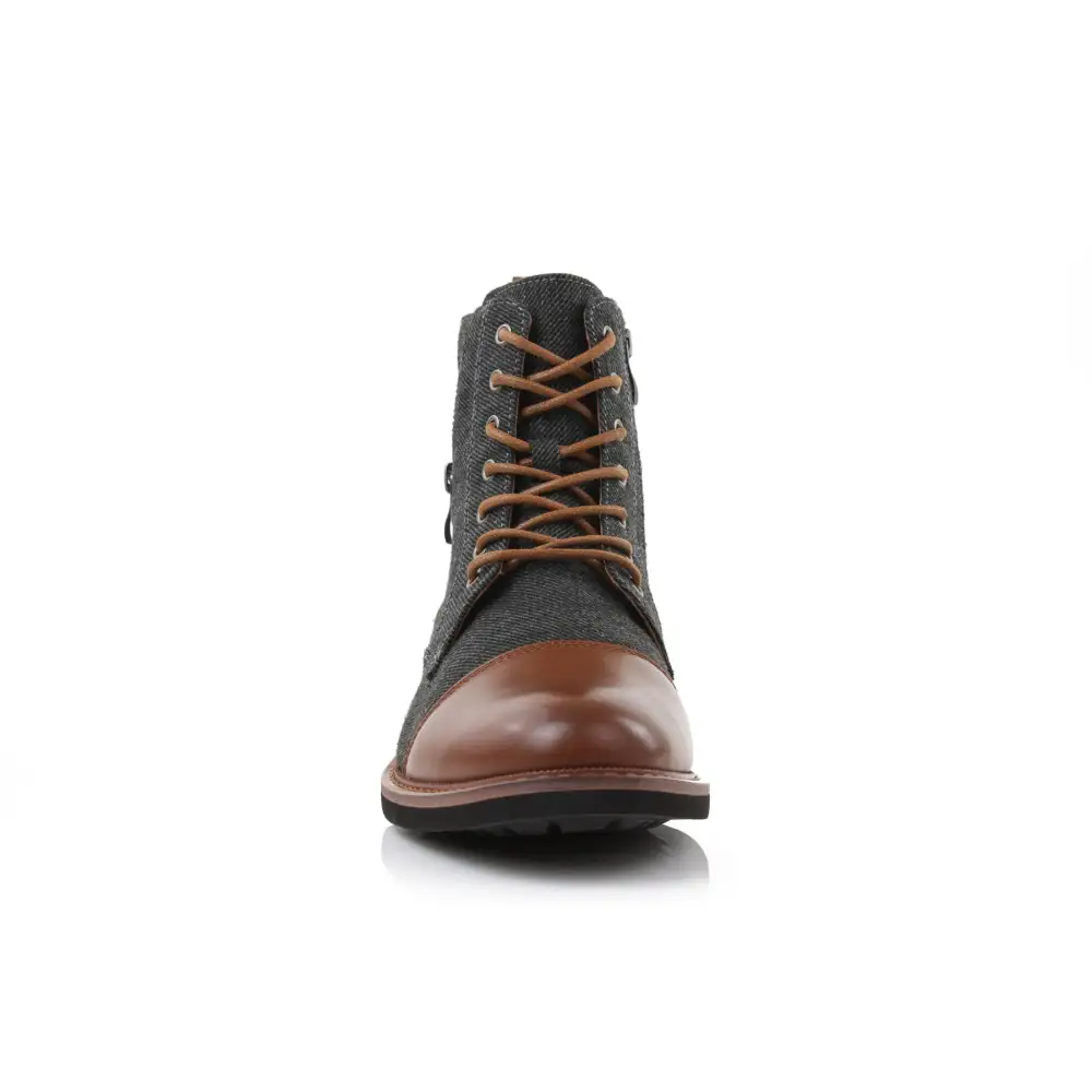 Faux-Leather Lace-Up Zip-Up Ankle Boots