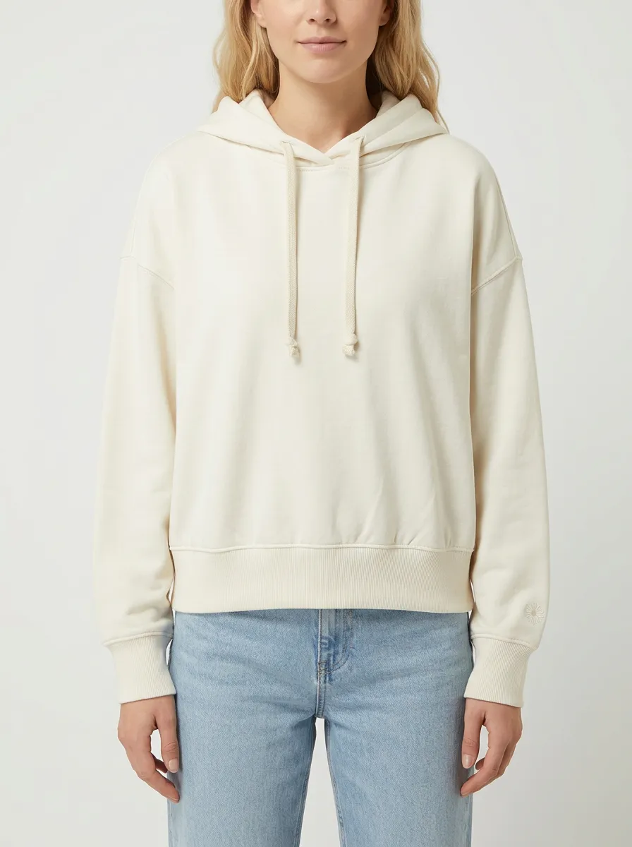 Women's Minimalist Solid Off-White Plain Printed Hoodie