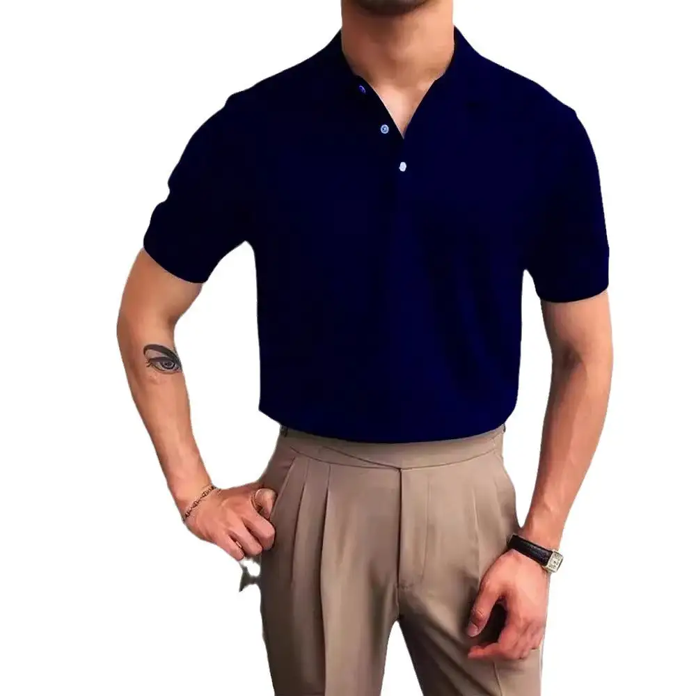 Button Placket Fine Knit Polo Shirt