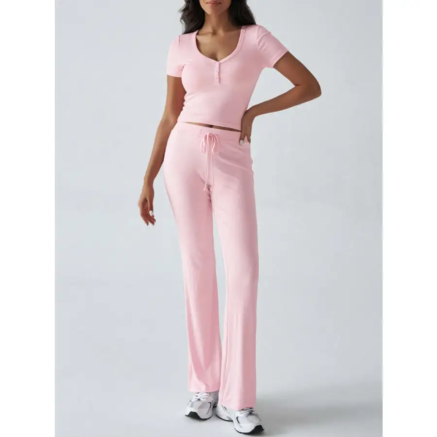 Short Sleeve Top and Drawstring Pants Set