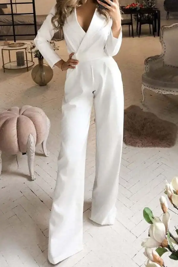 Lapel Long Sleeve Jumpsuit