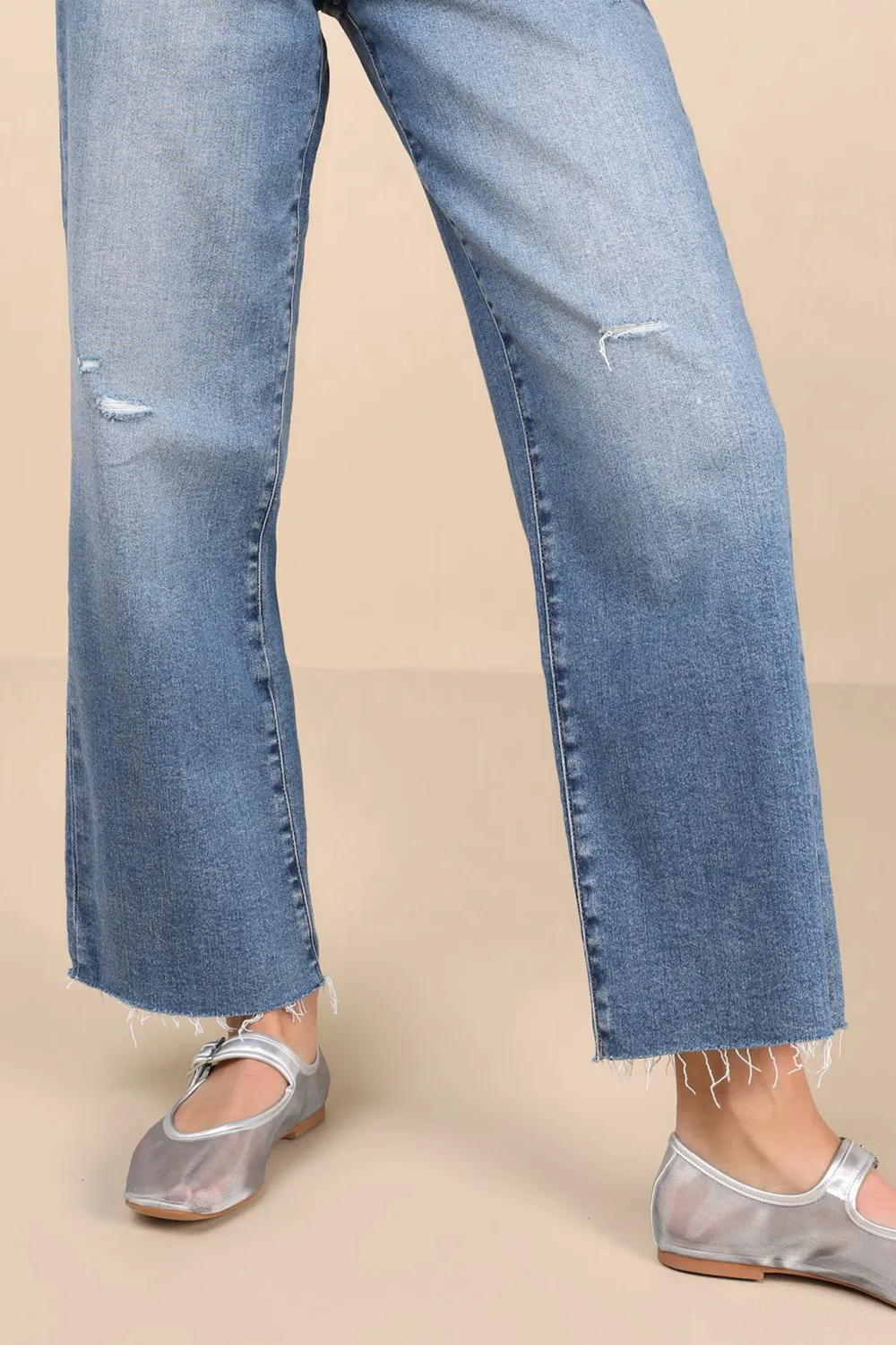 Daily Medium Wash Distressed Wide-Leg High-Rise Jeans